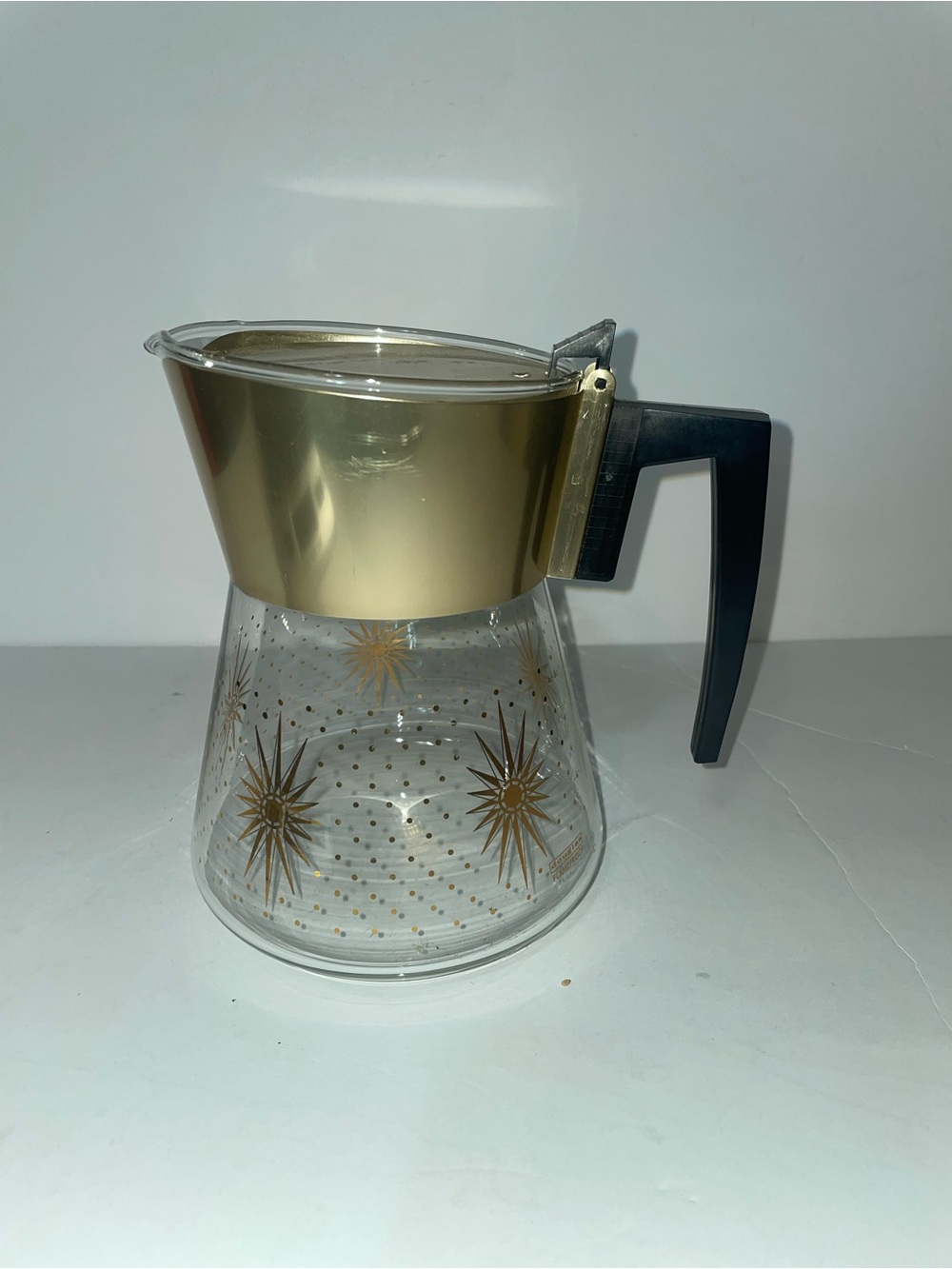 Vintage MCM David Douglas Flameware Coffee Carafe Atomic Starburst Dots Gold